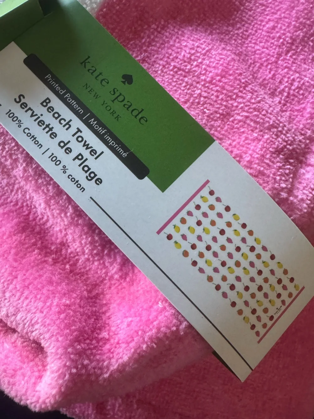 2 kate spade♠️ 72x36 summer fruit beach towels with pink trim! Super soft⛱️☀️💦